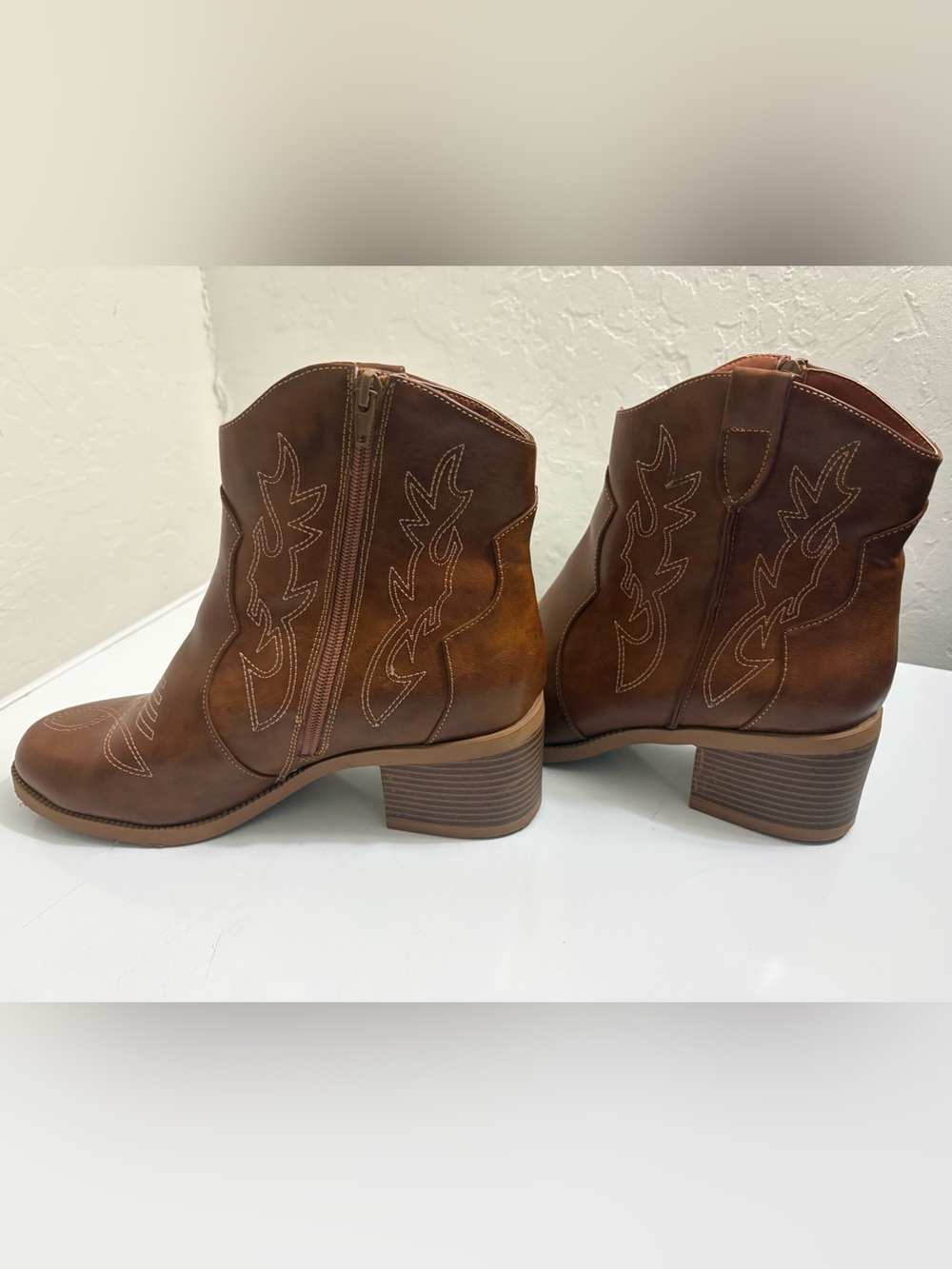 Women’s Brown Western Ankle Boots with Side Zip